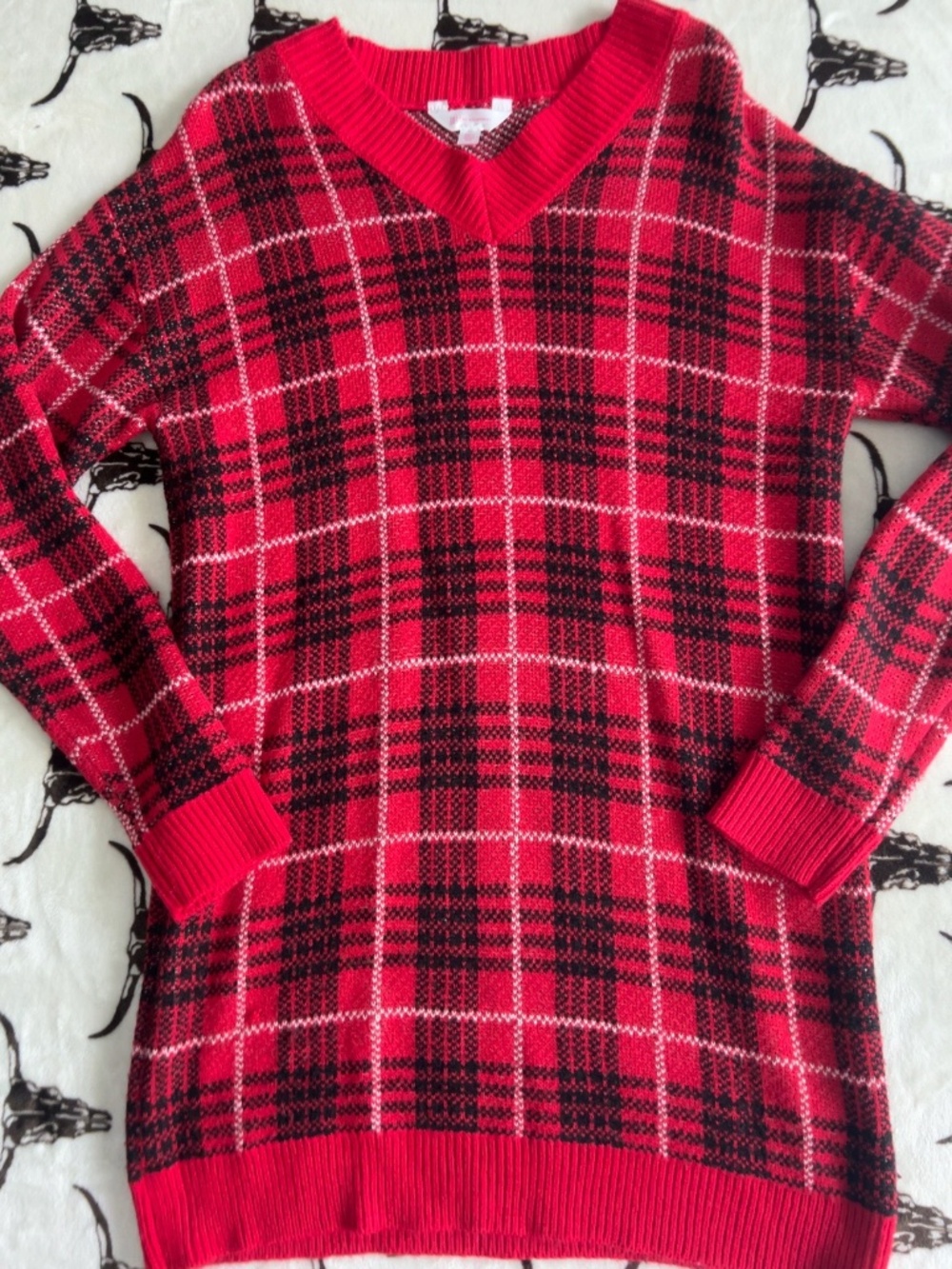 No Boundaries Red Black Plaid V-Neck Sweater Dress Size Medium 7β9